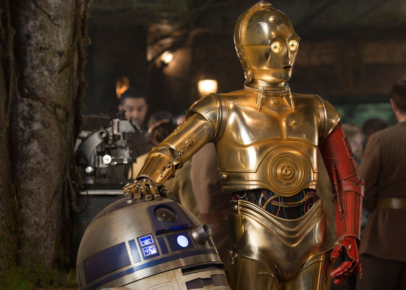 C-3PO rests his original arm on R2-D2, who could benefit from having someone to talk to besides C-3PO.